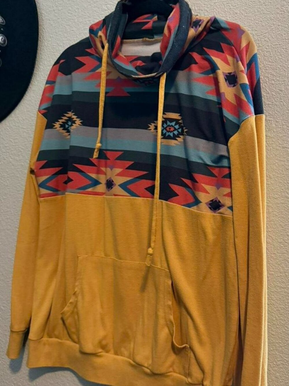 Aztec print cowl neck hoodie